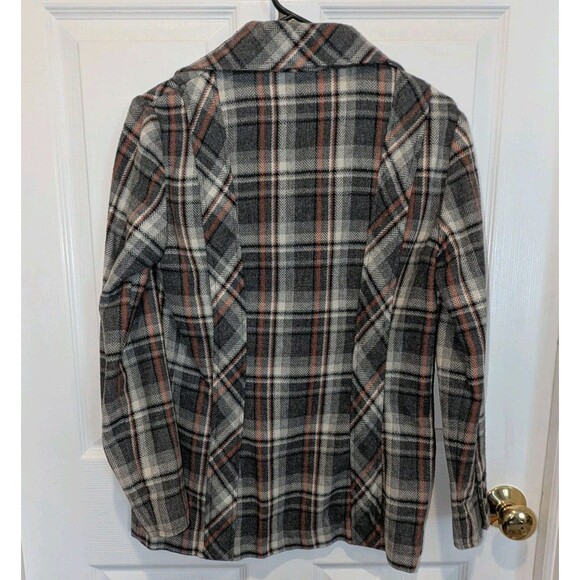 Vintage Bill Atkinson Glen Of Michigan Grey Orange Plaid Button Jacket 70s Wool - Picture 5 of 7